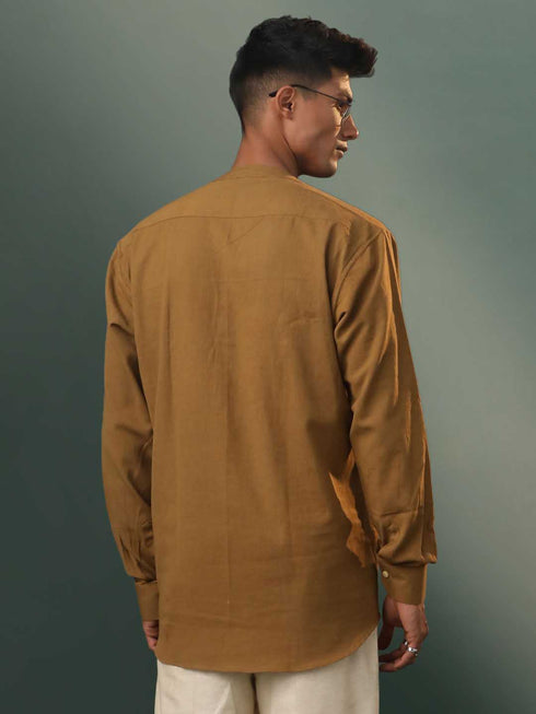 Vastramay Men's Beige Cotton Cool Short Kurta